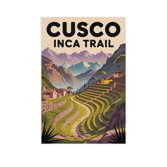 High Pass Wall Art Inca Trail Peru Retro Travel Poster Cusco Andes Terraced Fields Canvas Poster