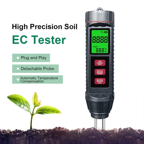 Wiher 3-in-1 Soil Tester for Integrates Humidity Temperature EC Functions with Large LCD Backlit Screen Detachable Probe, Plug-and-Play High-precision Measurement for Farm Garden Courtyard