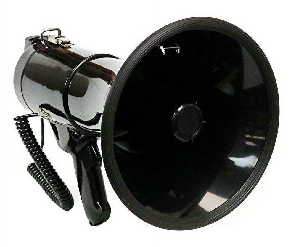High Performance 13-1/2-in PA Megaphone with Hanging Mic, SD Card Play, Aux Input, USB Input, Siren, Recorder 50 Watt Output Max LED Status Indicator lights DEEJAY LED TBHMEGAPHONE