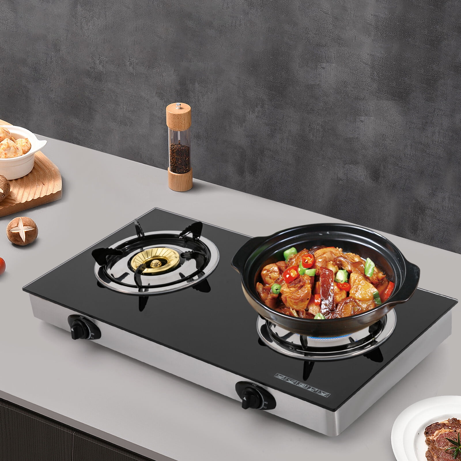 High-Performance 2-Burner Gas Stove – Premium Stainless Steel & Tempered Glass, Efficient Cooking for Camping & Home Use