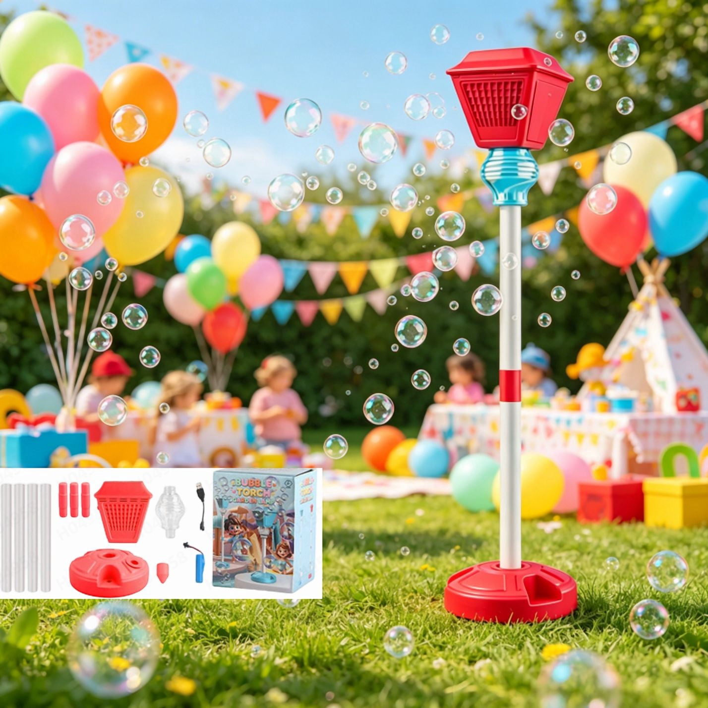High Performance Bubble Lamp Rechargeable Standing Street Style Bubble Tower with LED Lights, Adjustable Height & Stable Base for Garden Party Wedding Events Bubble Lamp Red