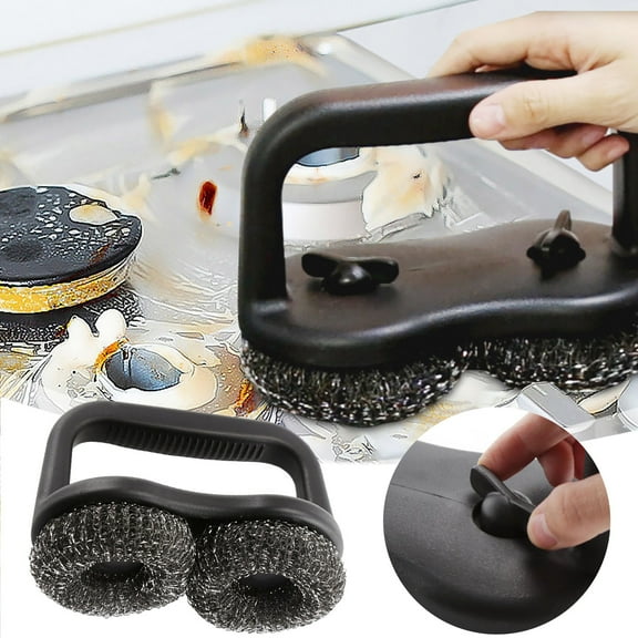Outdoor Cleaning Brush - Short Handle Mesh Scrubber Grill Brush with Scraper for Steam Cleaning Ergonomic Grip Ideal for BBQ and Grilling Tools