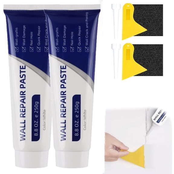 High Performance Drywall Repair Kit with Scraper – Quick Drying Wall Mending Agent for Holes, Cracks, Nail Holes, Dents & Small Damage, Multi-Functional Patch Paste (RL 2 Set)