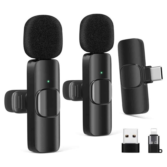 Lapel Microphone Wireless for iPhone, Android, Laptop, and More, Dual Wireless Microphones with Omnidirectional Pickup, Plug and Play for Content Creators