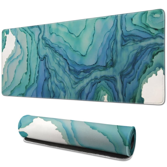 High-Performance Gaming Mouse Pad - Japanese Blue & White Wave Design, Stitched Edges, XL Size