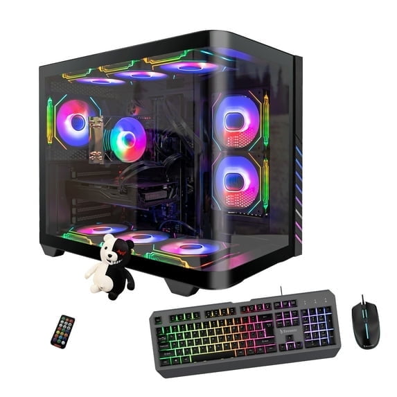 High Performance Gaming PC i7 E5 Xeon 12 Cores 32GB RAM 400GB NVME SSD AMD RX580 8GB, WiFi 6 BT 5.4, ARGB Fan x9, Windows 11, Gaming Computer Tower for Gamer,Streaming