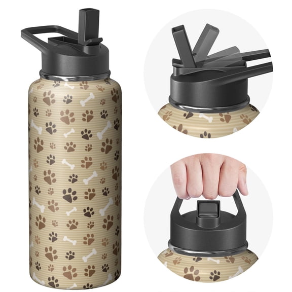 High-Performance Insulated Stainless Steel 32oz Sports Dog Water Bottle with Handle Lids - Wide Mouth, Double Wall, Leakproof, Keeps Cold 24Hrs Hot 12Hrs, Gym Flask for Dog Fans