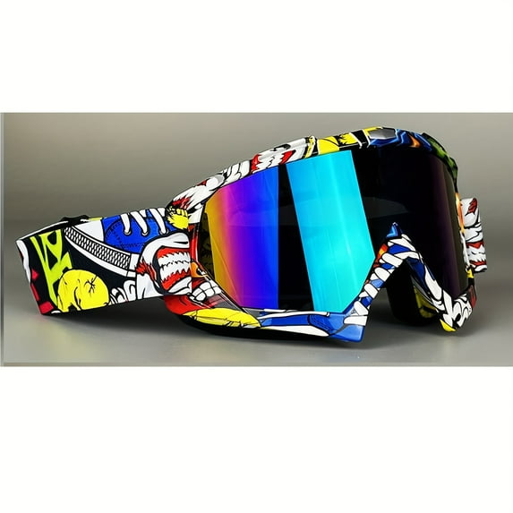 High Performance Motorcycle Goggles with TPU Frame And PC Color Lens - Wind, Dust And Scratch Protective Safety Glasses for ATV, Racing And Skiing, Adventure Sports Gear | Stylish Glossy Design | Dust