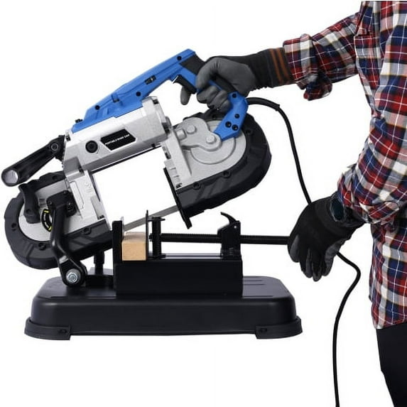 High-Performance Portable Band Saw with Removable Stainless Steel Base, 45°-90° Cutting, 10A 1100W Motor, 5-inch Depth Cut