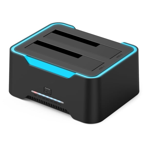 High Performance RGB SATA to USB 3.0 Hard Drive Docking Station with Offline Clone, USB 3.0 to SATA I/II/III Dual Bay External SSD/HDD Dock for 2.5/3.5 SATA HDD/SSD, With UASP,Hard Drive Duplicator