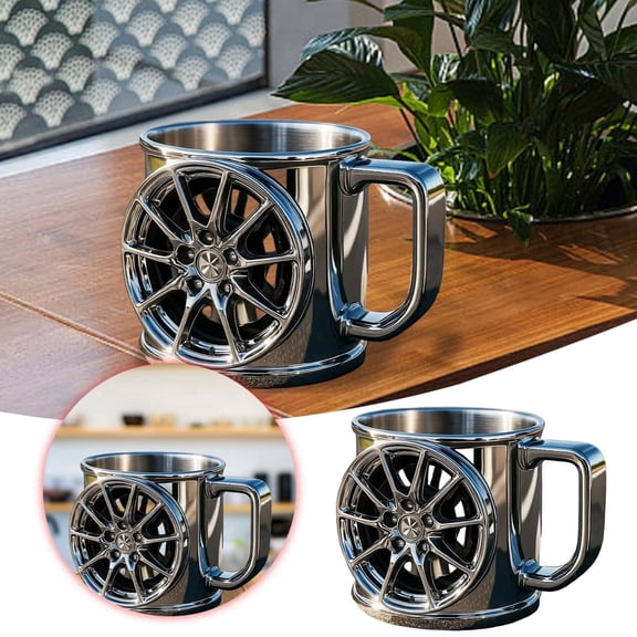 High-Performance Racing Wheel Coffee Mug Unique Steering Design for Car Enthusiasts and Gamers Durable Metal Cup for Hot Beverages Ideal