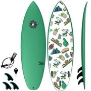 Performance Soft Top Short Foam Surfboard - Includes Leash + Fins in Green FTB