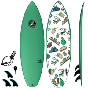 Performance Soft Top Short Foam Surfboard - Includes Leash + Fins in Green FTB