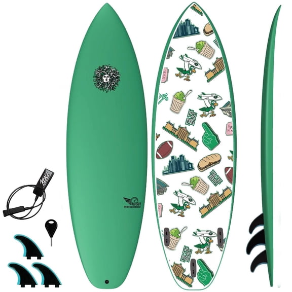 Performance Soft Top Short Foam Surfboard - Includes Leash + Fins in Green FTB