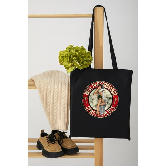 High Performance Spark Plugs Pin Up Girl Vintage Garage Auto Unisex Tote Bag