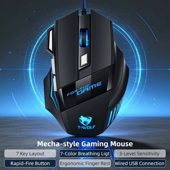 High-Performance Wired Gaming Mouse for PC/Laptop - Optical Sensor, Adjustable DPI, RGB Lighting, Metal Base, 6 Buttons, Ambidextrous Design, Driver Support for Esports & Office