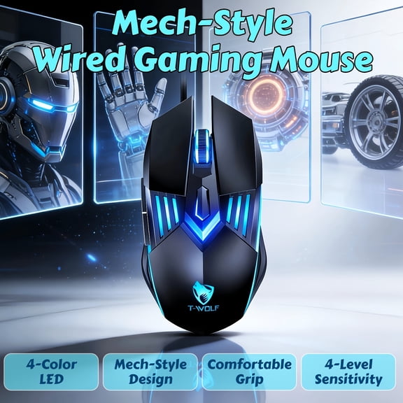 High-Performance Wired Gaming Mouse for PC/Laptop - Optical Sensor, Adjustable DPI, RGB Lighting, Metal Base, 6 Buttons, Ambidextrous Design, Driver Support for Esports & Office