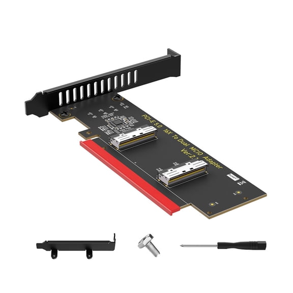 PCIe 5.0 X16 Double MCIOs Converters Card Supporting U.2 and OCuLink Cables for Storage and eGPU