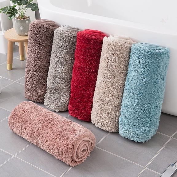 High Pile Bathroom Floor Mat 60x40cm | Soft Absorbent Non-Slip Rug for Toilet, Bedroom, Doorway | Plush Polyester, Machine Washable, Quick Dry – Gray, Brown, Beige, Pink, Blue, Red