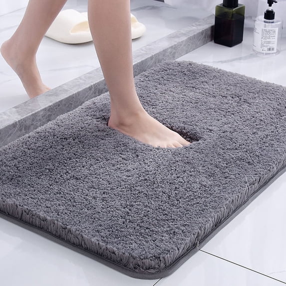 High Pile Bathroom Rug, Gray Absorbent Non-Slip Shower Mat, Soft Thick Microfiber Floor Mat for Bathroom Sink and Bedroom Door (2 Pcs)