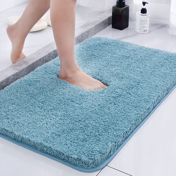 High Pile Bathroom Rug, Ultra Absorbent and Non-Slip Bath Mat, Soft Shaggy Floor Mat for Bedroom Door, Bathroom, Toilet, Blue (1 Pc)