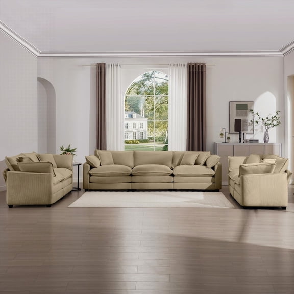 Modern Fabric 2-Piece Living Room Sofa Set - 220×80×75cm, Tan Corduroy