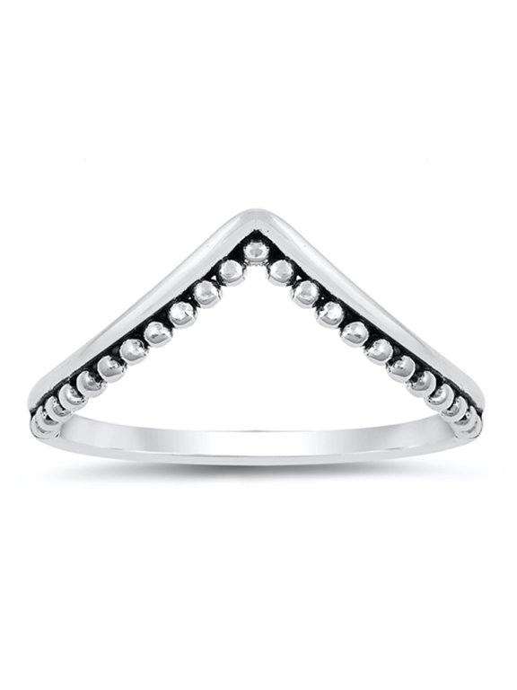 High Point Chevron Bali Bead Stacking Ring .925 Sterling Silver Band Jewelry Female Male Size 12
