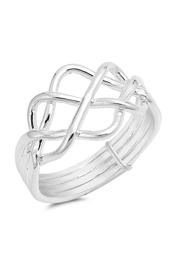 High Polish Bar Knot Puzzle Ring .925 Sterling Silver Band Jewelry Female Male Unisex Size 8