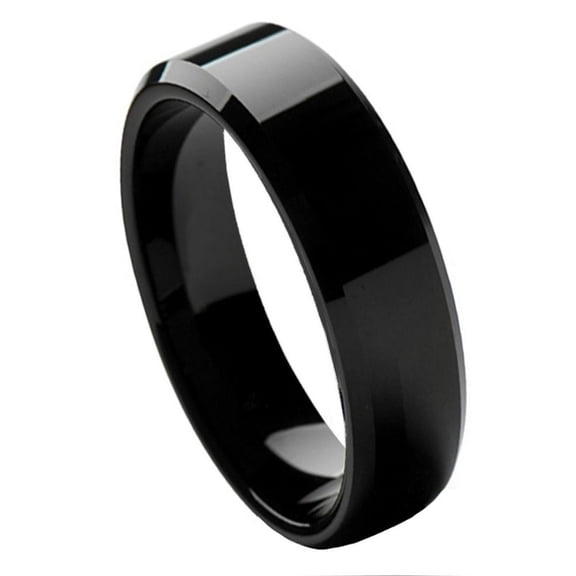 High Polish Black Plated Tungsten 6MM Beveled Edge Band Ring Size 6