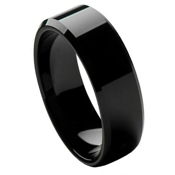High Polish Black Plated Tungsten 8MM Beveled Edge Band Ring Size 5.5