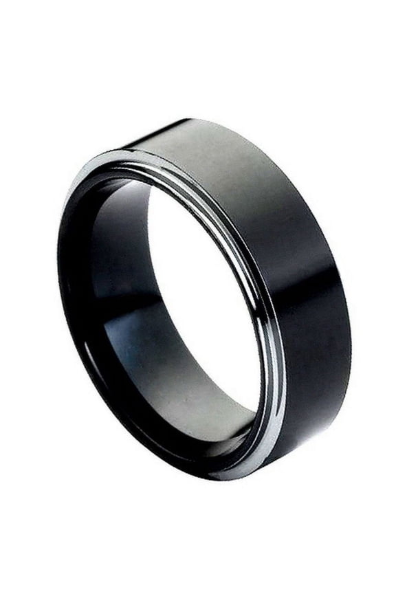 High Polish Black Plated Tungsten Stepped Edge Band Ring Size 7