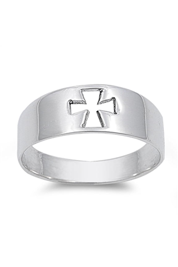 High Polish Cutout Cross Purity Ring New .925 Sterling Silver Band Size 8