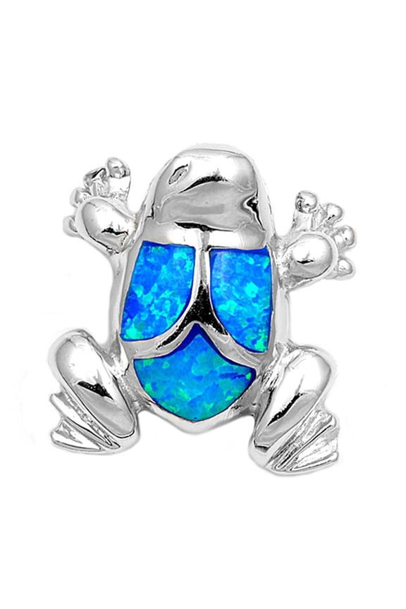 High Polish Dart Frog Pendant Blue Simulated Opal .925 Sterling Silver Charm Jewelry Female Unisex