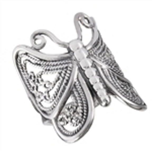 High Polish Filigree Butterfly Ring Stainless Steel Animal Wings Band Gray Jewelry Female Size 7