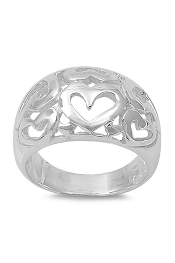 High Polish Heart Filigree Wide Purity Ring .925 Sterling Silver Band Jewelry Female Male Size 7
