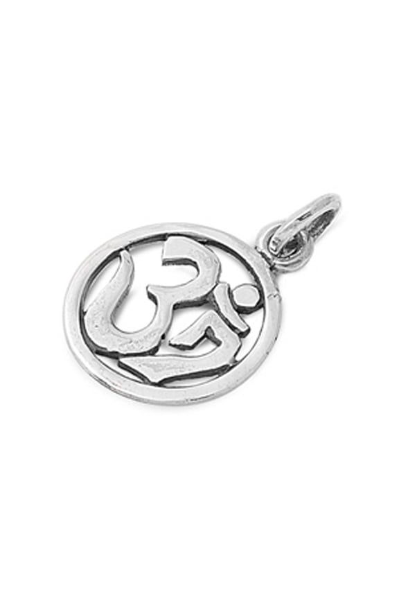 High Polish Om Symbol Pendant .925 Sterling Silver Open Circle Cutout Charm Jewelry Female Unisex