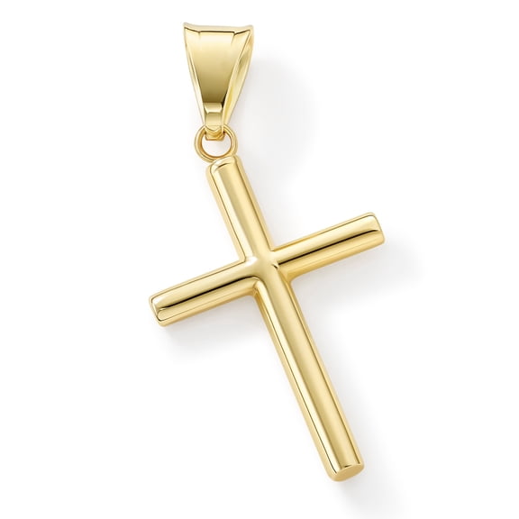 High-Polish Round Tube Cross Pendant for Women in 10K Yellow Gold, No Chain | Solid Gold, Stamped for Authenticity