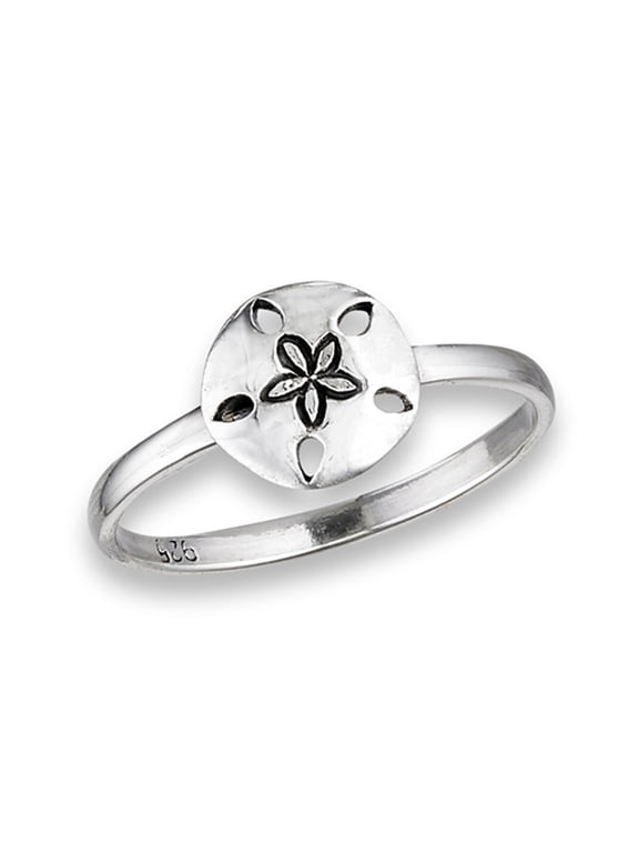 High Polish Sand Dollar Ring .925 Sterling Silver Beach Flower Band Jewelry Female Male Size 4