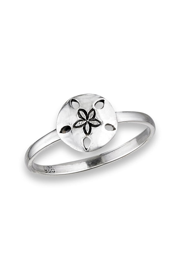 High Polish Sand Dollar Ring .925 Sterling Silver Beach Flower Band Jewelry Female Male Size 7