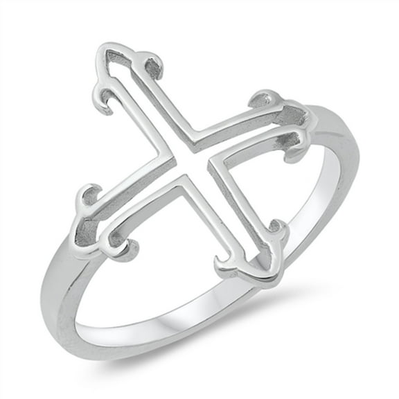 High Polish Sterling Silver Christian Cross Ring Size 7