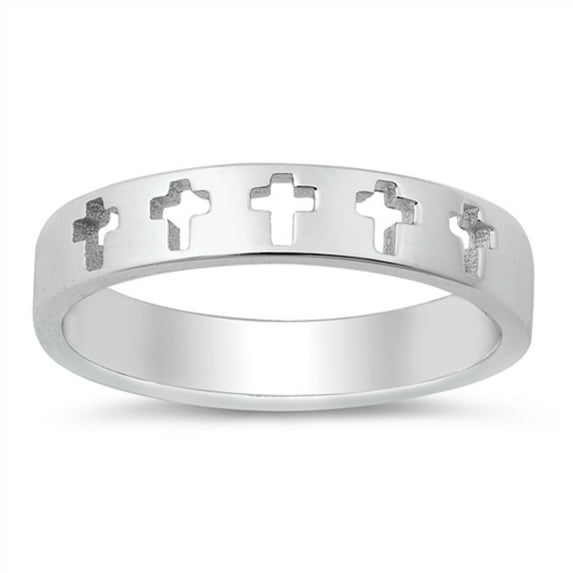 High Polish Sterling Silver Cut Out Cross Band Ring Size 6