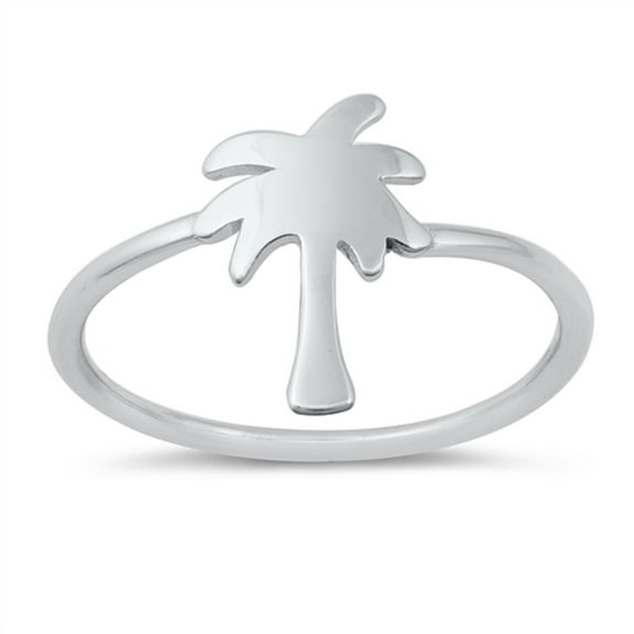 High Polish Sterling Silver Palm Tree Ring Size 4