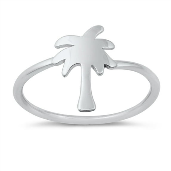 High Polish Sterling Silver Palm Tree Ring Size 9