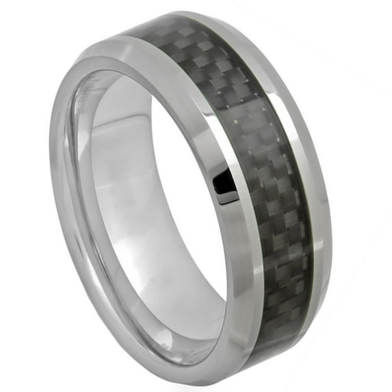 High Polish Tungsten Black Carbon Fiber Inlay Band Ring Size 8