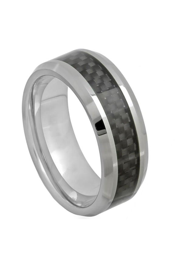 High Polish Tungsten Black Carbon Fiber Inlay Band Ring Size 9