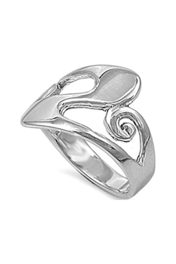 High Polish Wave Filigree Heart Wide Ring .925 Sterling Silver Band Jewelry Female Male Size 5