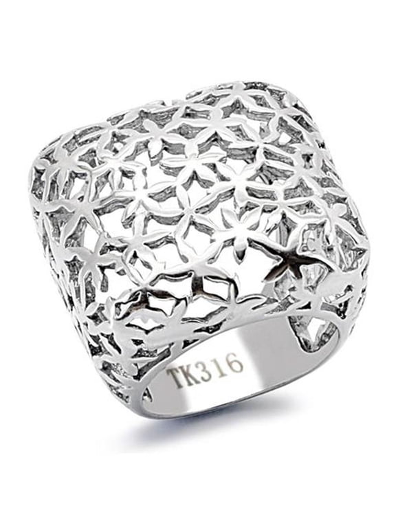 High Polished 25mm Wide Square Stainless Steel 316 Fashion Ring Women's Size 10