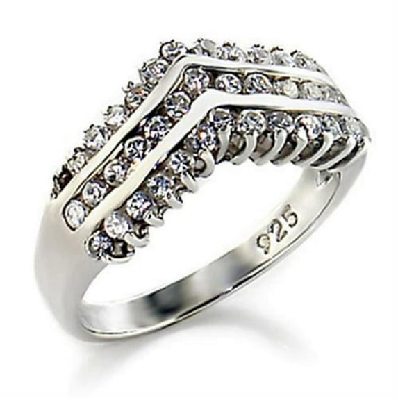 High-Polished 925 Sterling Silver Ring with AAA Grade CZ, Clear - Size 5