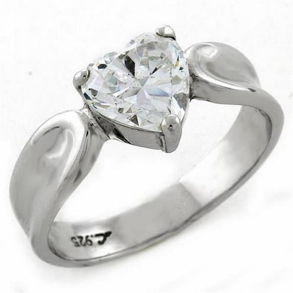 High-Polished 925 Sterling Silver Ring with AAA Grade CZ, Clear - Size 5