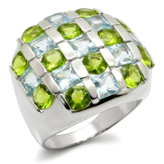 High-Polished 925 Sterling Silver Ring with AAA Grade CZ, Multi Color - Size 5